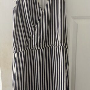 Garnet Hill Navy and White Striped Wrap-Front Dress
